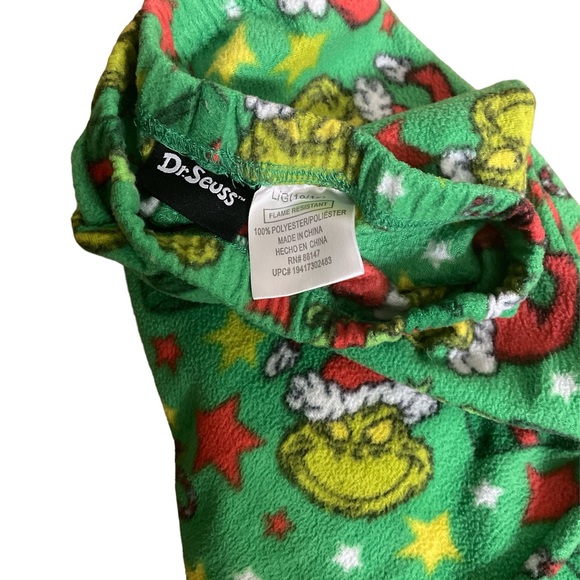 Dr Seuss Grinch holiday Christmas green red soft fleece lounge pj pajama pants L - Picture 5 of 5